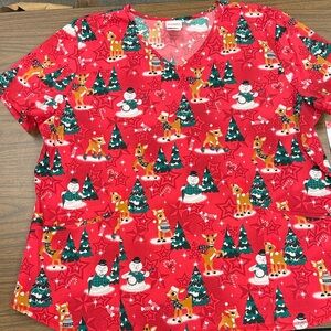 Rudolph Red Christmas Themed Scrub Top